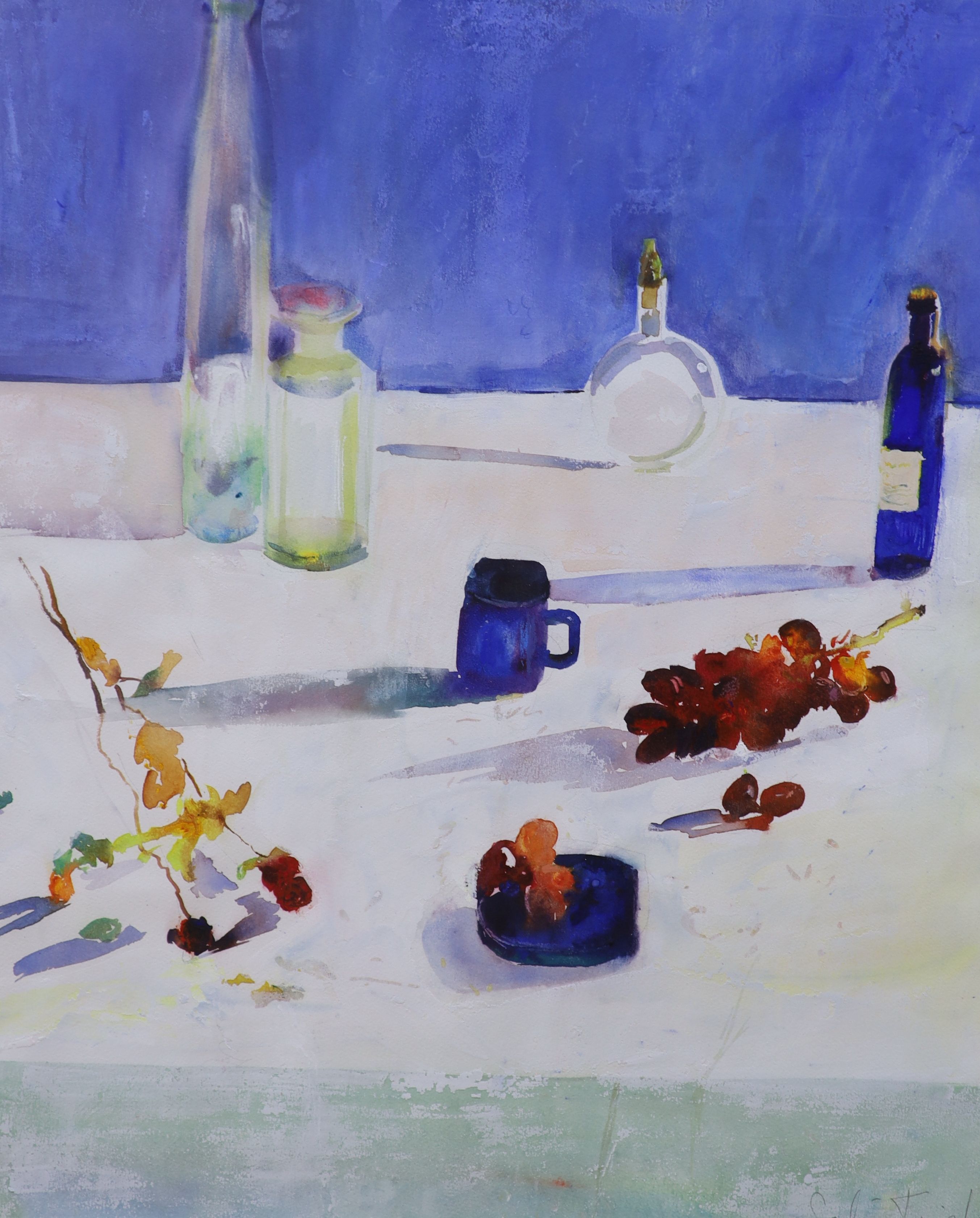 Sophie Knight (1965-), watercolour, Table top still life, signed, 67 x 55cm